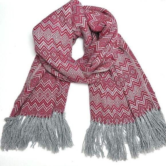 T’icani Accessories - T’icani Peru Large Alpaca Gray Red Scarf Shawl Wrap
